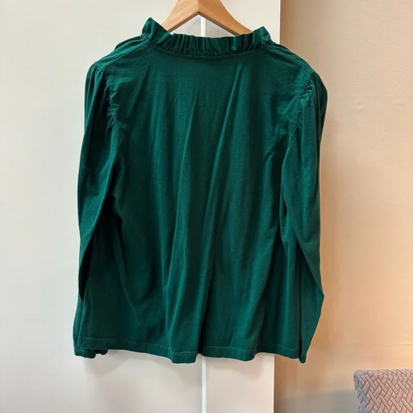 J.Crew Emerald Green Ruffle Neck Button-Up Top – Size L - Picture 3 of 4